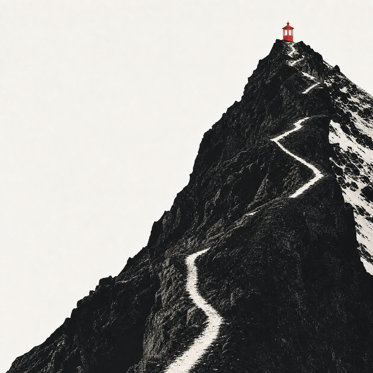 Swiss mountain photomontage with a clear path leading to a red lantern