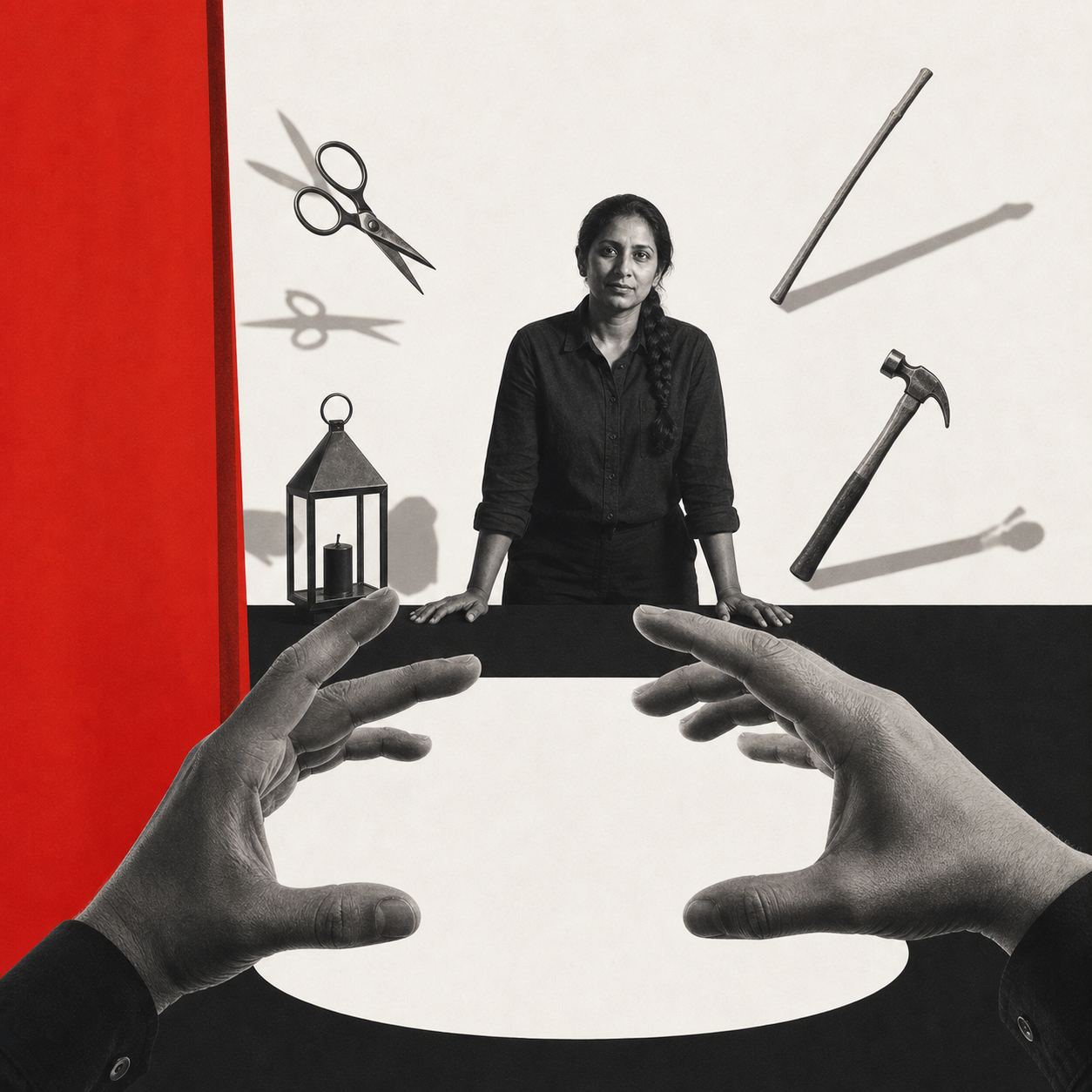 Swiss shadow composition of capable hands creating an impressive illusion around an empty center